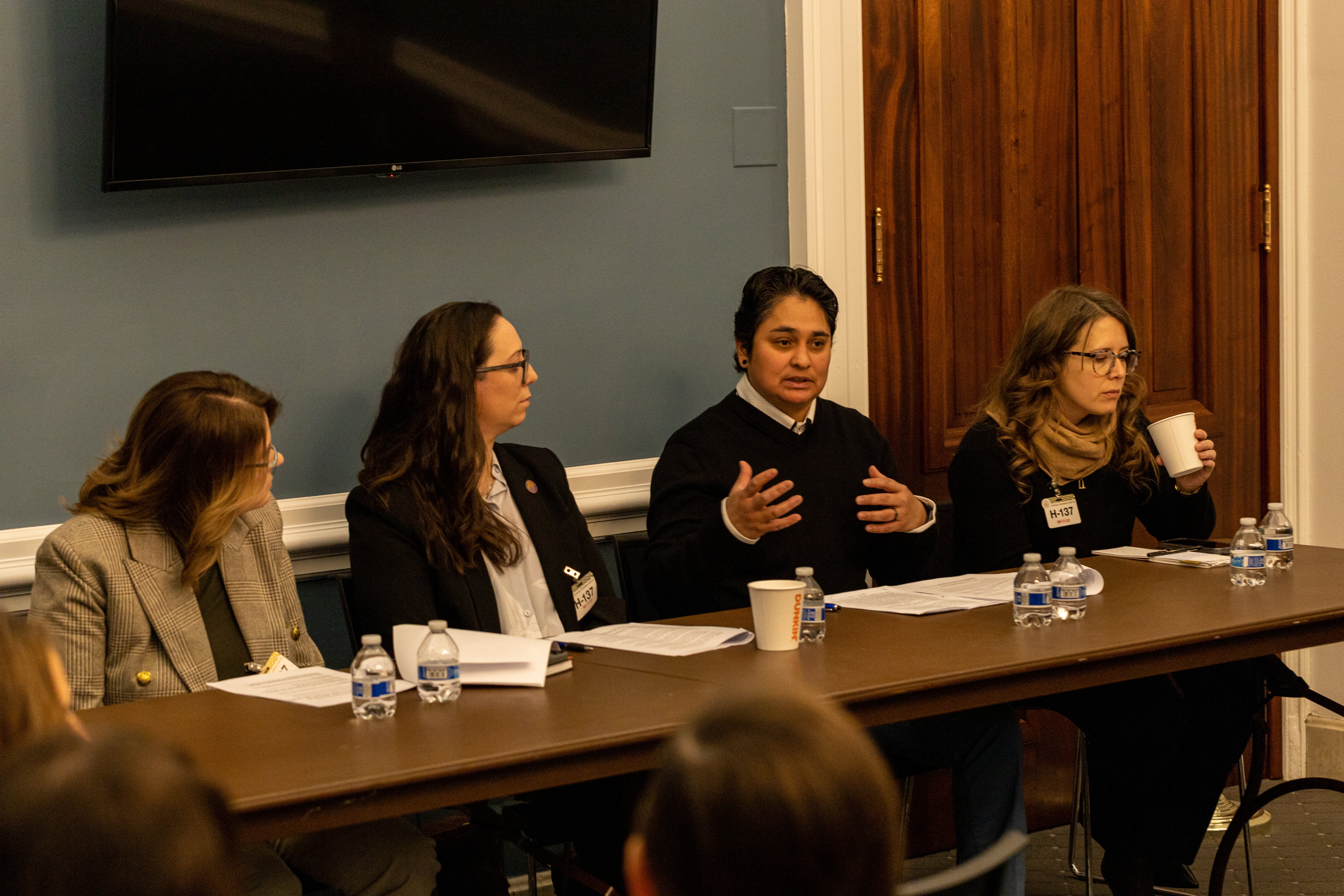 (l-r) Vicki O’Leary, Ironworkers International Director of Diversity and NABTU Tradeswomen’s Committee Chair; Kasey Finegan, 3rd-year apprentice, UA Local Union No. 290; BAC Safety and Health Director Liliana Calderon; and Nicole Schwartz, TradesFutures Executive Director.