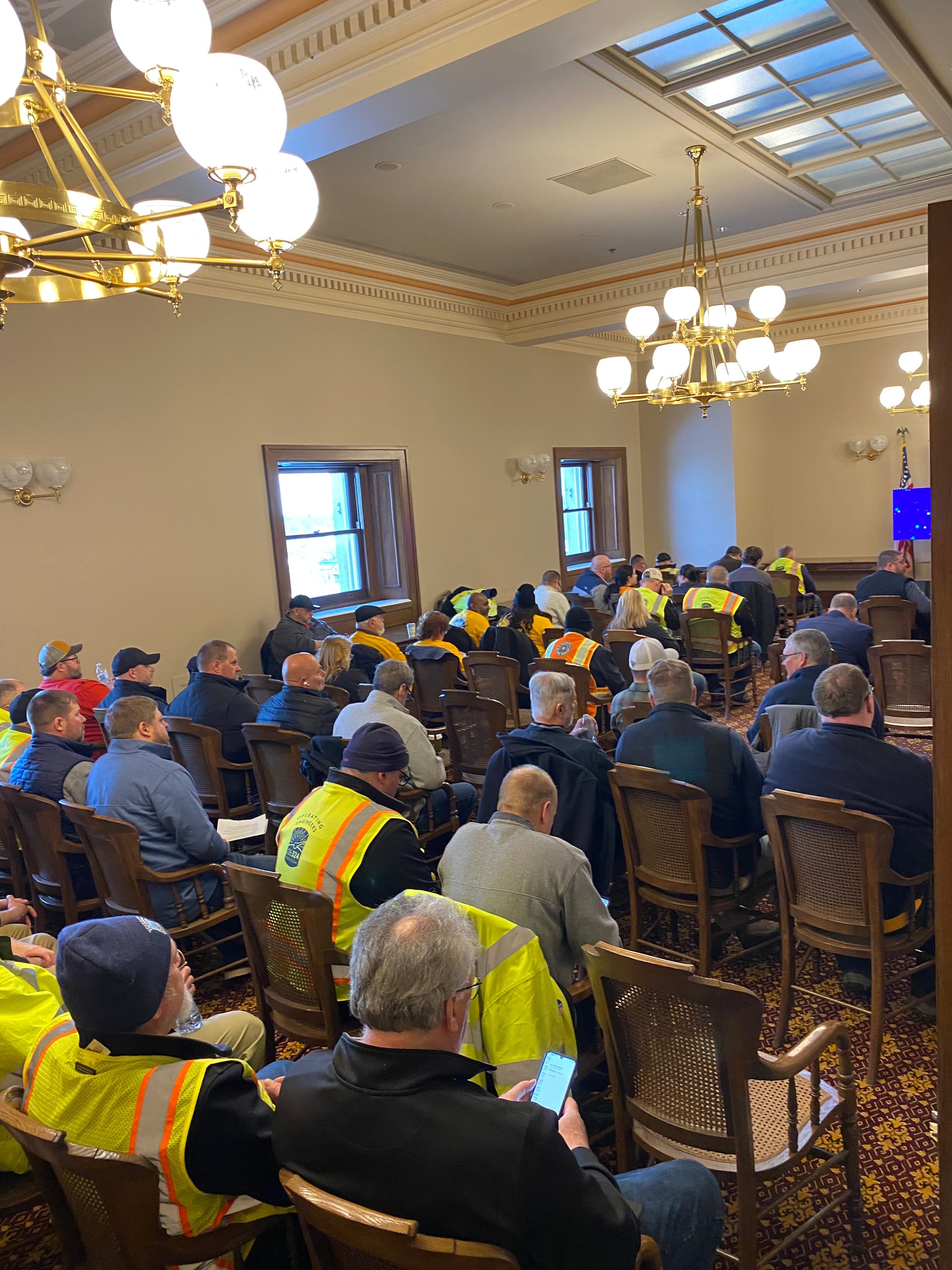 Members from various labor unions at the Capitol building  in Lansing, MI, watching the Senate pass the Restoring  Workers’ Rights package. 