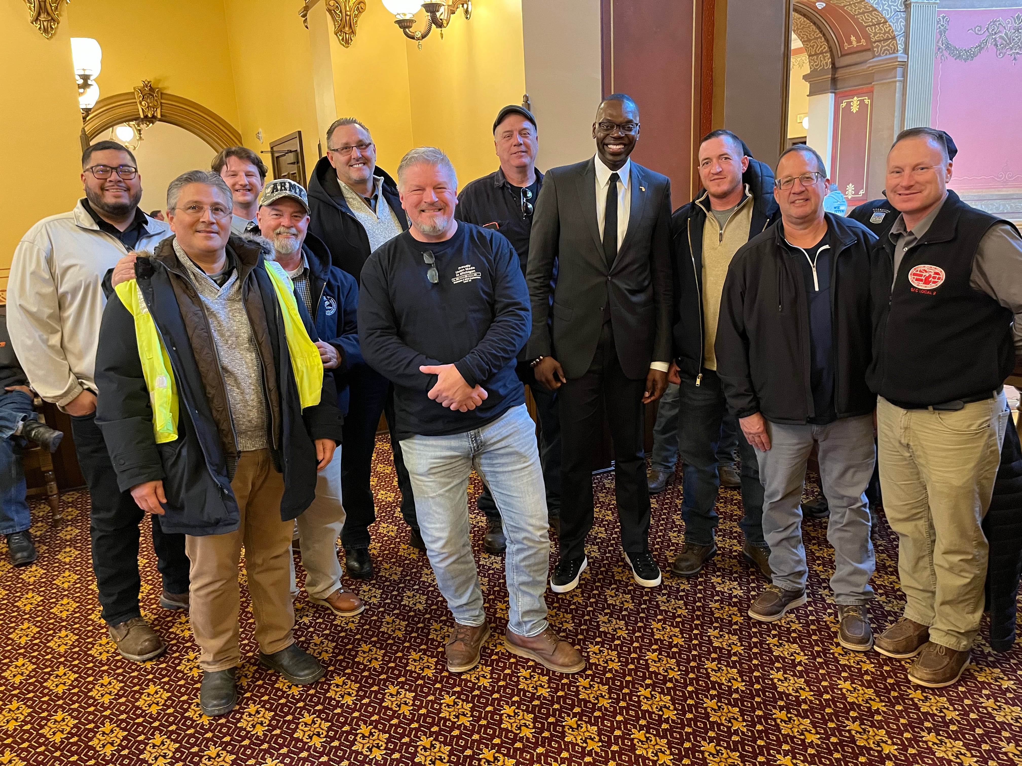 Local 2 Michigan BAC with legislators inside the Capital Building during the Senate vote for the Restoring Workers’ Rights package. 