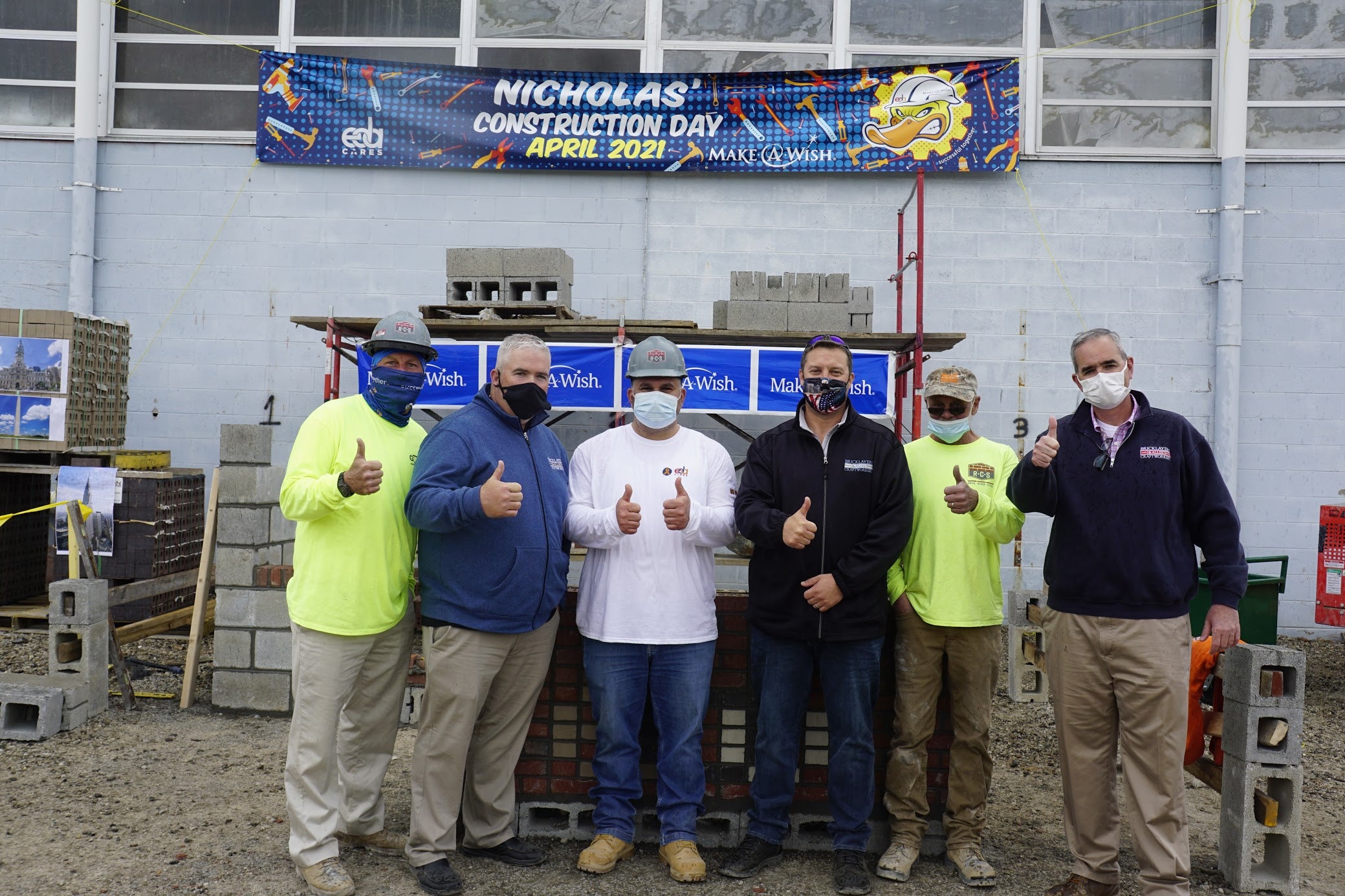 Volunteers from BAC Local 1 PA/DE. From left, John Forbes, Field Representative Rich Newcomb, Mike Shoemaker, Field Representative Justin Scarinci, Steve Wolfinger, and Field Representative Matthew Stafford