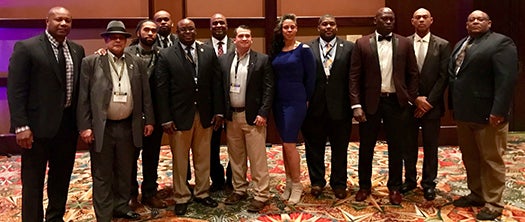 Representing the BAC, from left, Glenn Head of Local 4 IN/KY, Tony Fernandez of Local 5 OK/AR/TX, Tim Brown of Local 8 WI, Inniss Layne of Local 1 NY, Glenn Kelly of Local 8 SE, Bernard Griggs of Local 1 PA/DE, Justin Kasperitis of Local 5 OK/AR/TX, Angela Henderson of Local 2 WA, Russel Smith of Local 5 OH, Winall Longdon of Local 1 NY, Dwayne Stewart of Local 21 IL, and David Collins of Local 4 IN/KY.